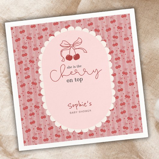 Chic Coquette Cherry On Top Pink Red Baby Shower  Serviette