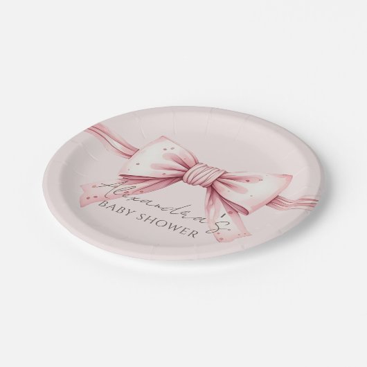 Chic Coquette Pink Bow Baby Dusche Pappteller (Schrägansicht)