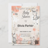 Chic Coral and Gray Wasserfarbe Tiere Babydusche Einladung (Vorderseite)