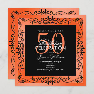 Chic Coral Decorative Gerahmt 50. Geburtstag Einladung