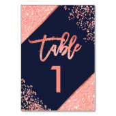 Chic Coral Glitzer Skript Marine blaue Tischnummer (Vorderseite)