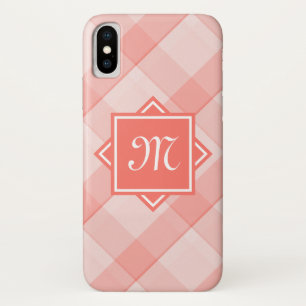 Chic Coral Kariert mit modernem Diagonal Monogramm Case-Mate iPhone Hülle