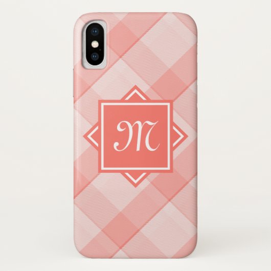 Chic Coral Kariert mit modernem Diagonal Monogramm Case-Mate iPhone Hülle (Rückseite)