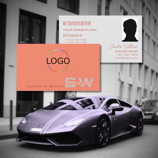 Chic Coral Light Grau mit Monogram Logo und Foto Visitenkarte