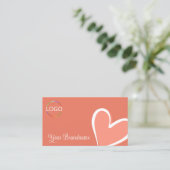 Chic Coral mit herrlich rosa Herz und Logo Niedlic Visitenkarte (Stehend Vorderseite)