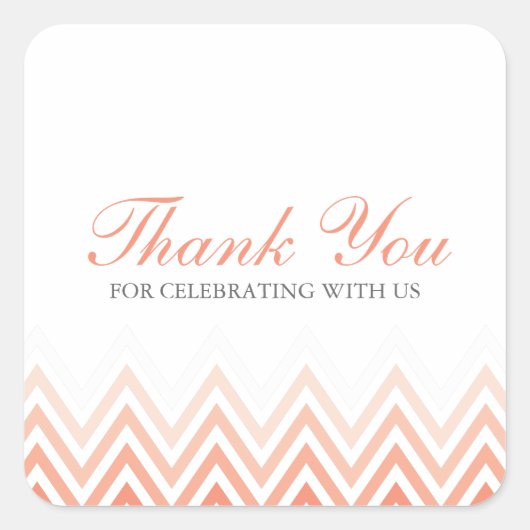 Chic Coral Ombre Chevrons Quadratischer Aufkleber (Vorderseite)