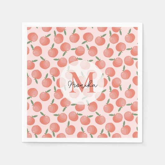 Chic Coral Peach Muster Personalisiert Serviette (Vorderseite)