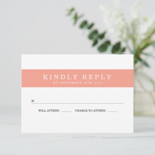 Chic Coral Stripes Wedding RSVP (Stehend Vorderseite)
