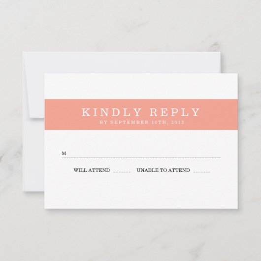 Chic Coral Stripes Wedding RSVP Karte (Vorderseite)
