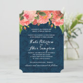 Chic Coral und Navy Blue Hochzeit Einladung (Stehend Vorderseite)
