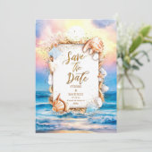 Chic Corals Beach Wedding Save The Date (Stehend Vorderseite)