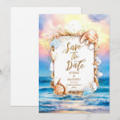 Chic Corals Beach Wedding Save The Date (Vorne/Hinten)