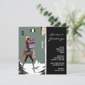 Chic Cosmopolitan Black Green Christmas Party Einladung (Stehend Vorderseite)