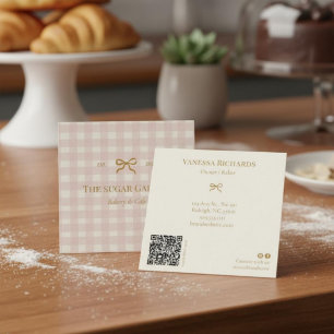 Chic Cottage Pink Gingham Bäckerei-Marketing-QR Quadratische Visitenkarte