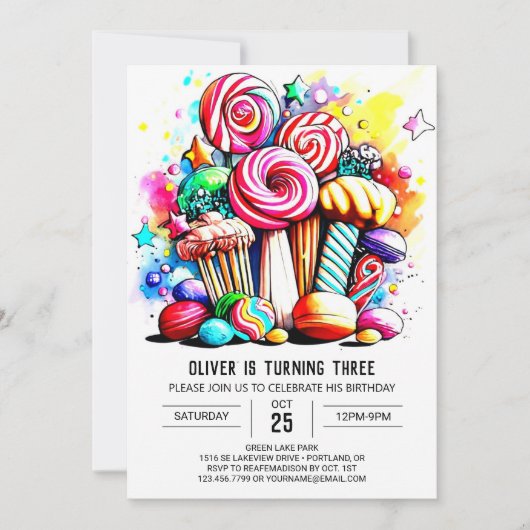 Chic Cotton Candy Birthday Einladung (Vorderseite)