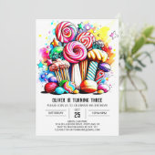 Chic Cotton Candy Birthday Einladung (Stehend Vorderseite)