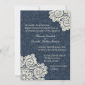 Chic Country Denim Damask & Elfenbeinspitze Hochze Einladung (Vorderseite)