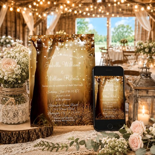 Chic Country Tree String Lights Rustic Wedding Einladung