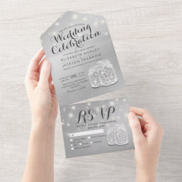Chic Couple Mason Jar Lavender Silver Wedding RSVP All In One Einladung