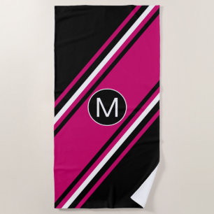 Chic cranberry pink schwarz-weiß Monogramm Strandtuch