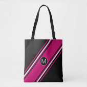 Chic cranberry pink schwarz-weiß Monogramm Tasche (Vorderseite)