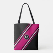 Chic cranberry pink schwarz-weiß Monogramm Tasche (Rückseite)