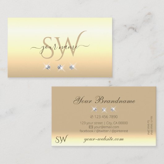 Chic Cream Beige Ombre Sparkling Diamonds Initiale Visitenkarte (Vorne/Hinten)