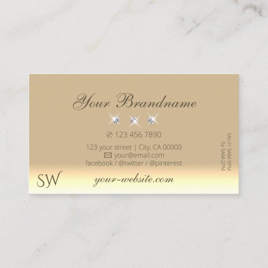 Chic Cream Beige Ombre Sparkling Diamonds Initiale Visitenkarte (Rückseite)