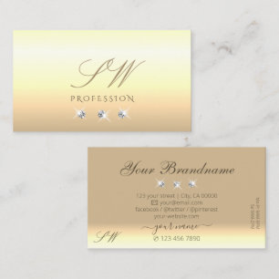 Chic Cream Beige Ombre Sparkling Diamonds Monogram Visitenkarte