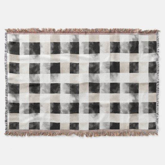 Chic Cream Black Kariert Christmas Decke (Vorderseite)