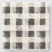 Chic Cream Black Kariert Christmas Steinuntersetzer (Vorderseite)