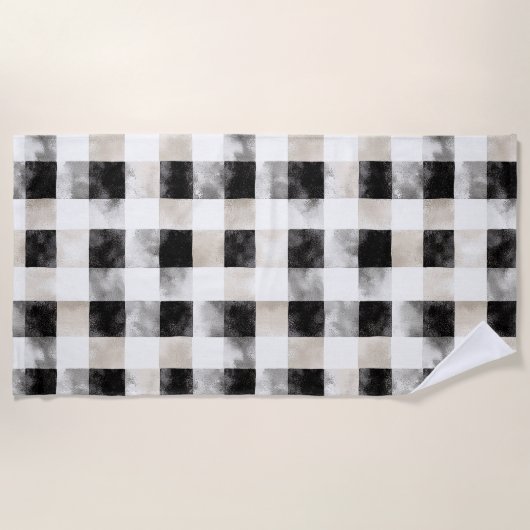 Chic Cream Black Kariert Christmas Strandtuch (Vorderseite)