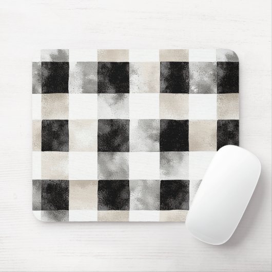 Chic Cream Black Kariert Stripes Mousepad (Mit Mouse)