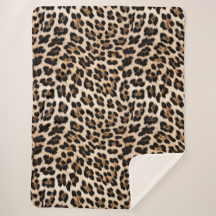 Chic Cream Black Leopard Print Sherpadecke