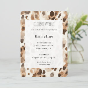Chic Cream Brown Leopard Animal Print Birthday Einladung