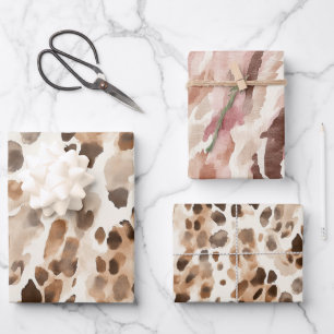 Chic Cream Brown Leopard Animal Print Birthday Geschenkpapier Set