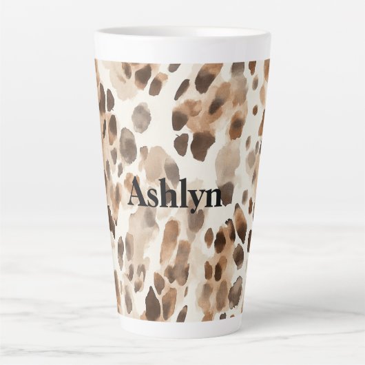 Chic Cream Brown Leopard Animal Print Birthday Milchtasse (Vorderseite)