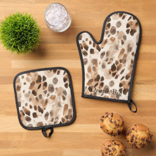 Chic Cream Brown Leopard Animal Print Ofenhandschuh & Topflappen-Set