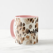 Chic Cream Brown Leopard Animal Print Tasse (Vorderseite Links)