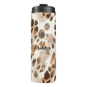 Chic Cream Brown Leopard Animal Print Thermosbecher