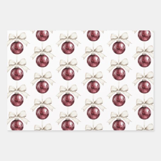 Chic Cream Brown Streifen Weihnachten Rote Ornamen Geschenkpapier Set (Vorderseite 2)