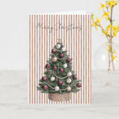 Chic Cream Brown Streifen Weihnachtsbaum Karte (Gelbe Blume)