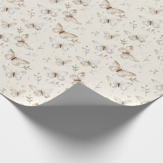 Chic Cream Butterflies Geburtstag Geschenkpapier (Ecke)