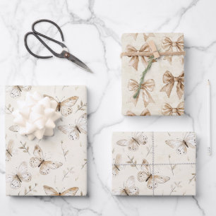 Chic Cream Butterflies Geburtstag Geschenkpapier Set