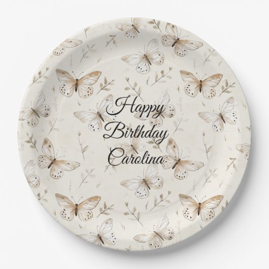 Chic Cream Butterflies Geburtstag Pappteller (Vorderseite)