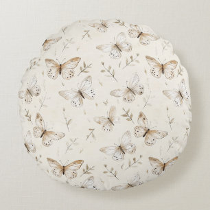 Chic Cream Butterflies Rundes Kissen