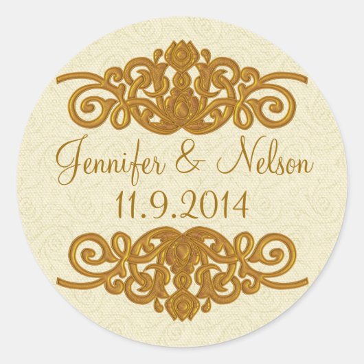 Chic Cream & Gold Tone Wedding Umschlag Aufkleber (Vorderseite)