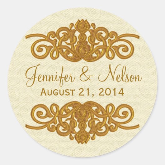 Chic Cream & Gold Tone Wedding Umschlag Aufkleber (Vorderseite)