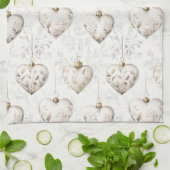 Chic Cream Grey Hearts Ornaments Geschirrtuch (Gefaltet)