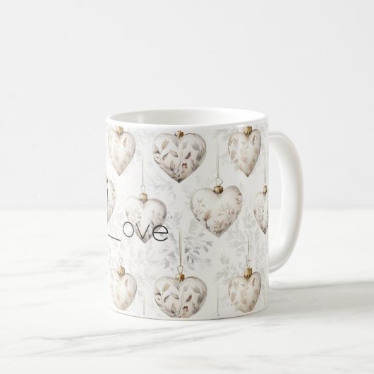 Chic Cream Grey Hearts Ornaments   Kaffeetasse (VorderseiteRechts)